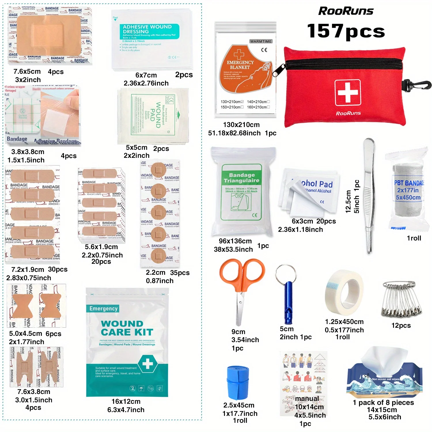 

157pcs First Aid Kit Compact Emergency Medical Bag for Travel Camping Hiking Home Car Outdoor Survival Gear Lightweight Portable