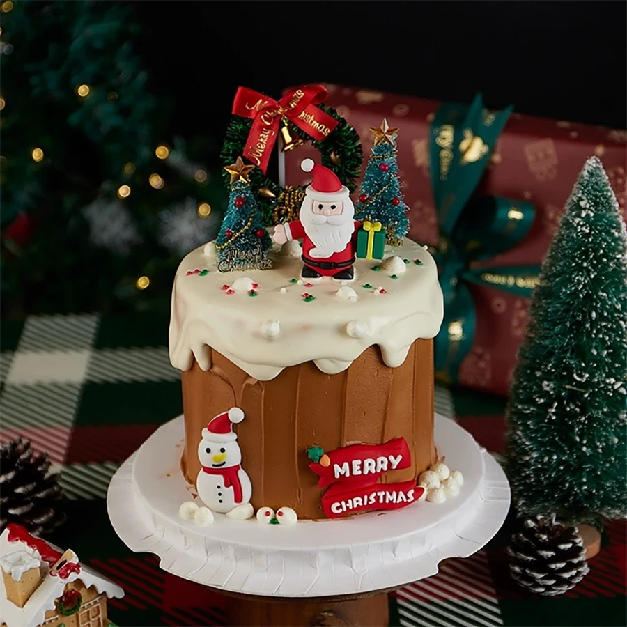 Hot Sale Christmas Cake Decoration Christmas Grass Circle Leaves Snowman Santa Claus Christmas Tree Elk Decoration