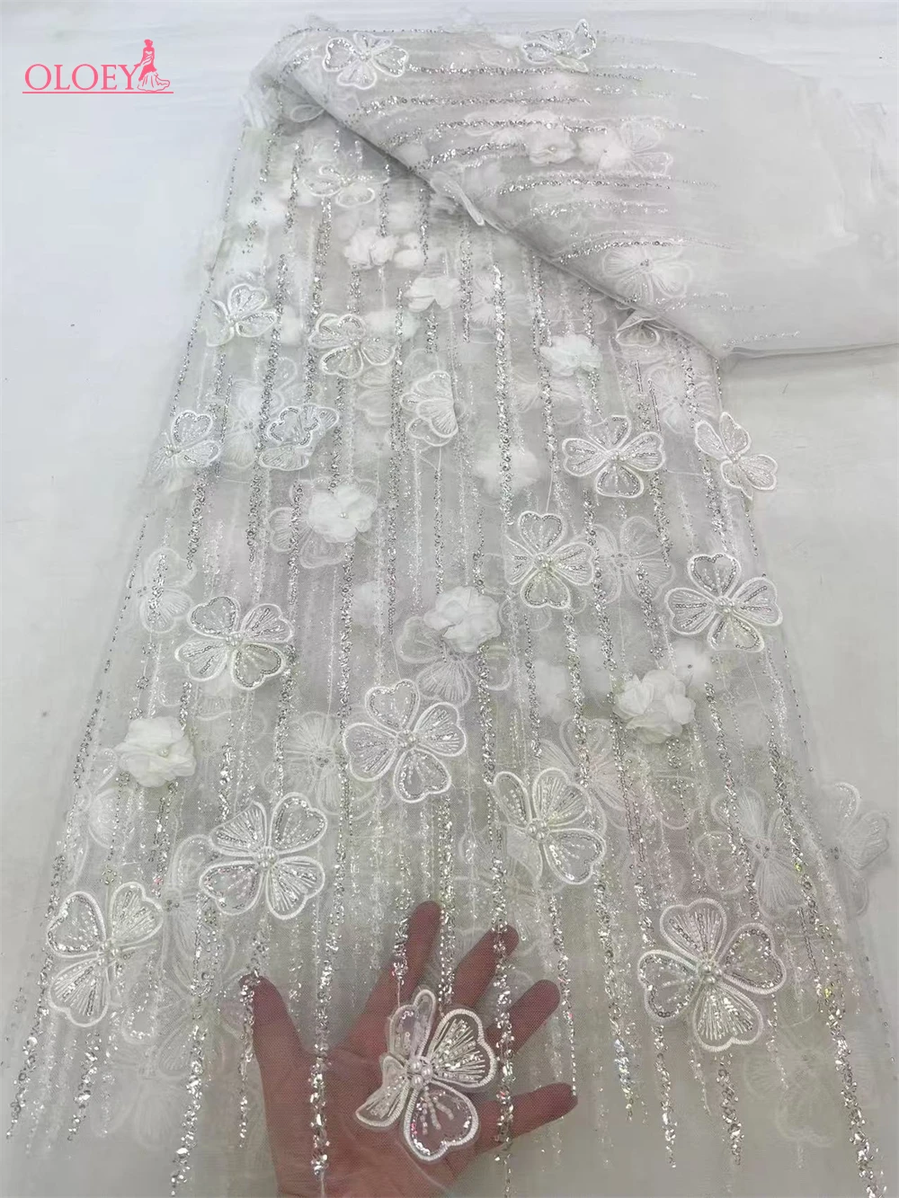 High-quality African Nigerian Elegant 3D Embroidered Beaded Fabric 2024 French Tulle Lace Fabric With Sequin For Party Wedding