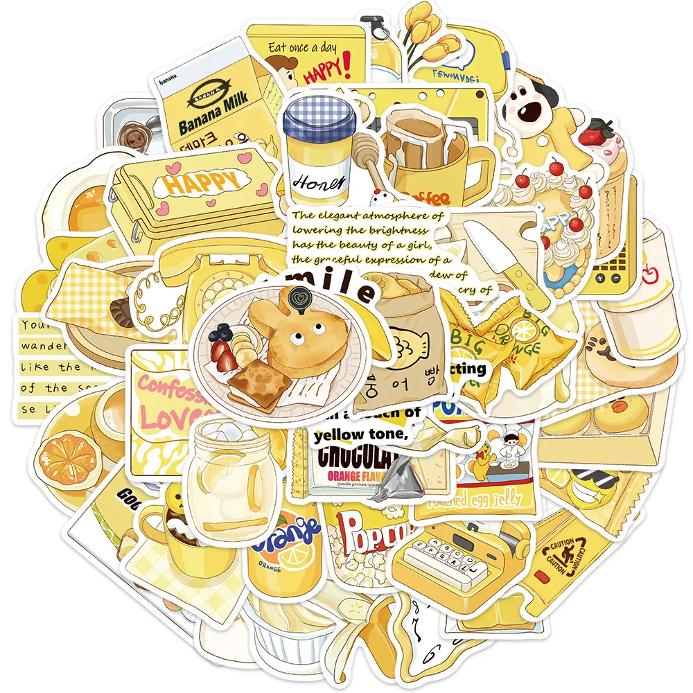 10/30/50PCS Yellow INS Style Food Cartoon Stickers DIY Phone Laptop Luggage Skateboard Graffiti Decals Fun for Kid Gift