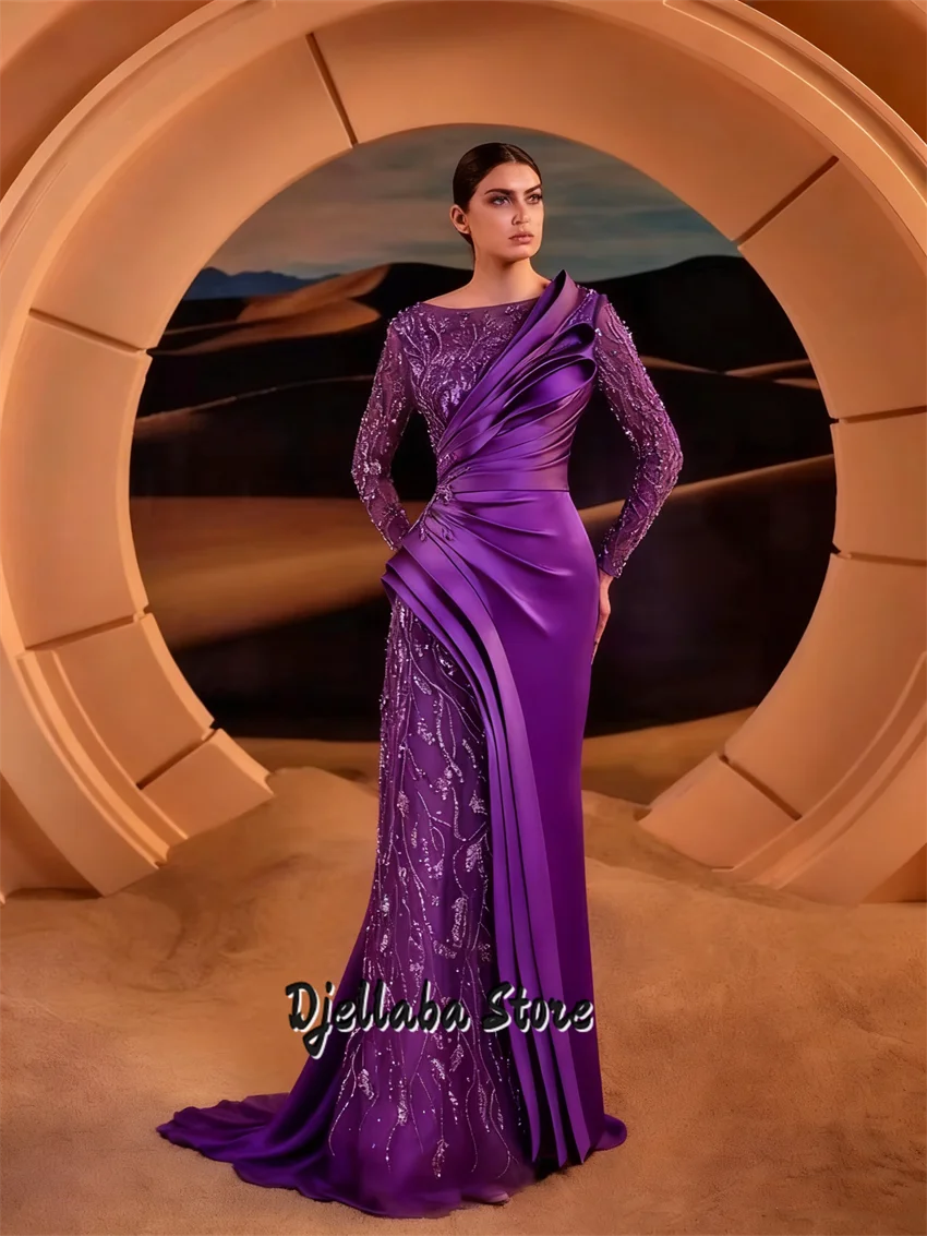 New Green Beads Long Sleeve Saudi Arabia Dress 2025 Elegant Bride Wedding Party Dress Pleat Prom Dress Evening Gown Customized image 6