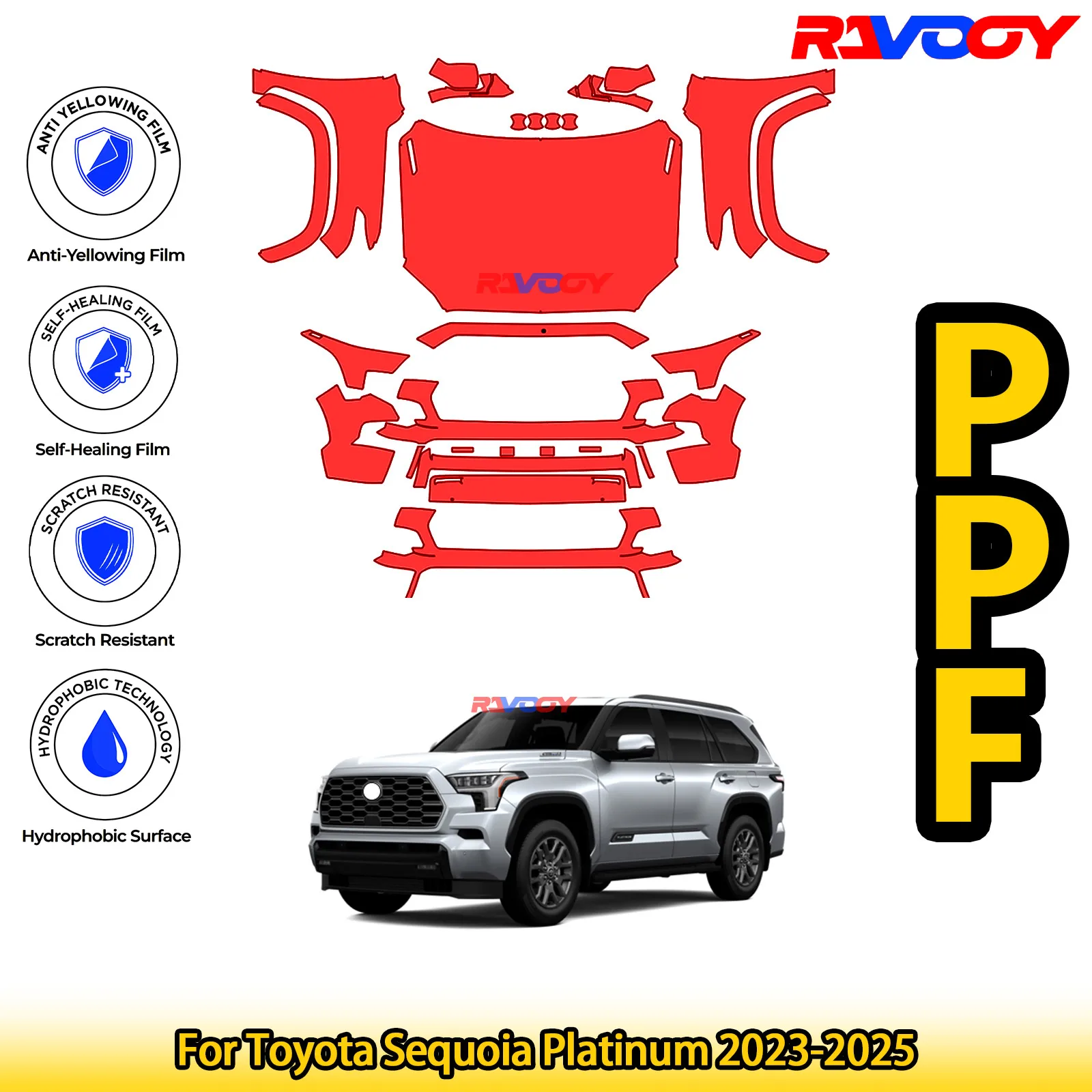 

Для Toyota Sequoia Platinum 2023-2025 глянцевый матовый черный предварительно вырезанный передний комплект PPF защитная пленка для краски