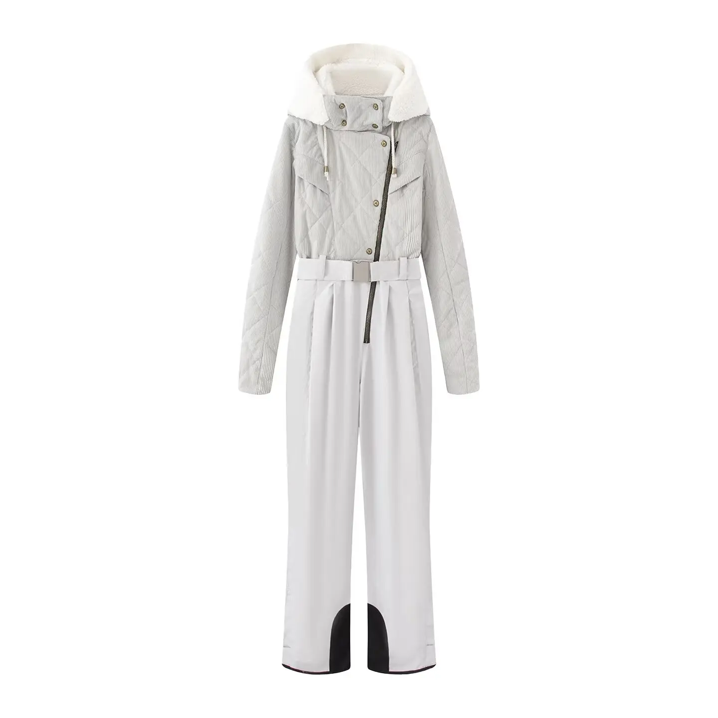 2026 Women's Elegant Skateboard One-piece Thicken Faux Fur Fleece Bodysuit Belt Lady Street Warm Windproof Snow Skiing Jumpsuits