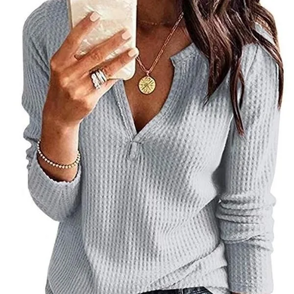 T-shirt pull V-Ne Long Sve pour femme CleanFit H-Sle Collection d'hiver du milieu du siècle 00% tissu lin vêtements polyvalents