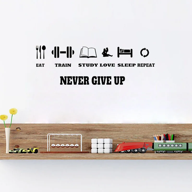 Motivation Wall Decal Never Give Up Workout Fitness Wall Sticker Sport Home Decor Gym Decoration Wall Art Murals Poster