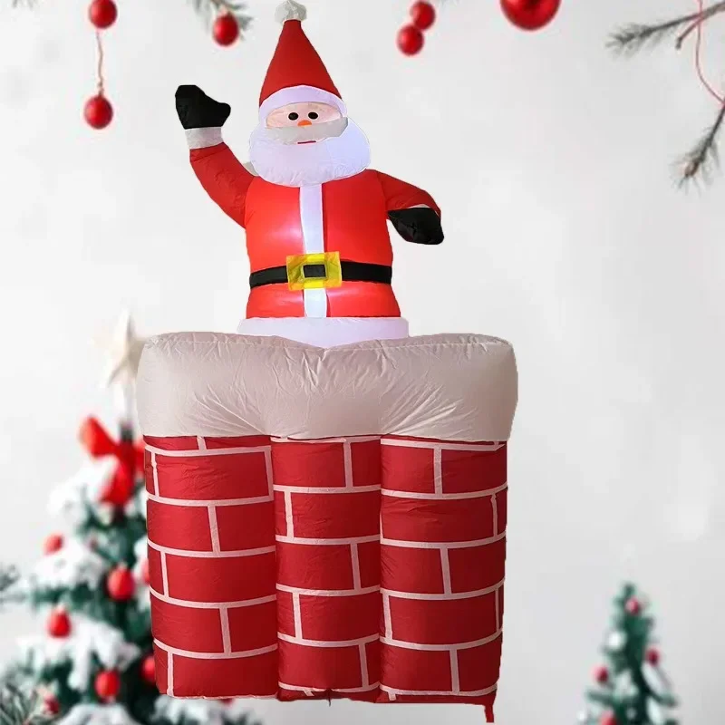 Party Supplies Christmas Electric Inflatable Automatic Chimney Up and Down Inflatable Santa Claus Inflatable Mold