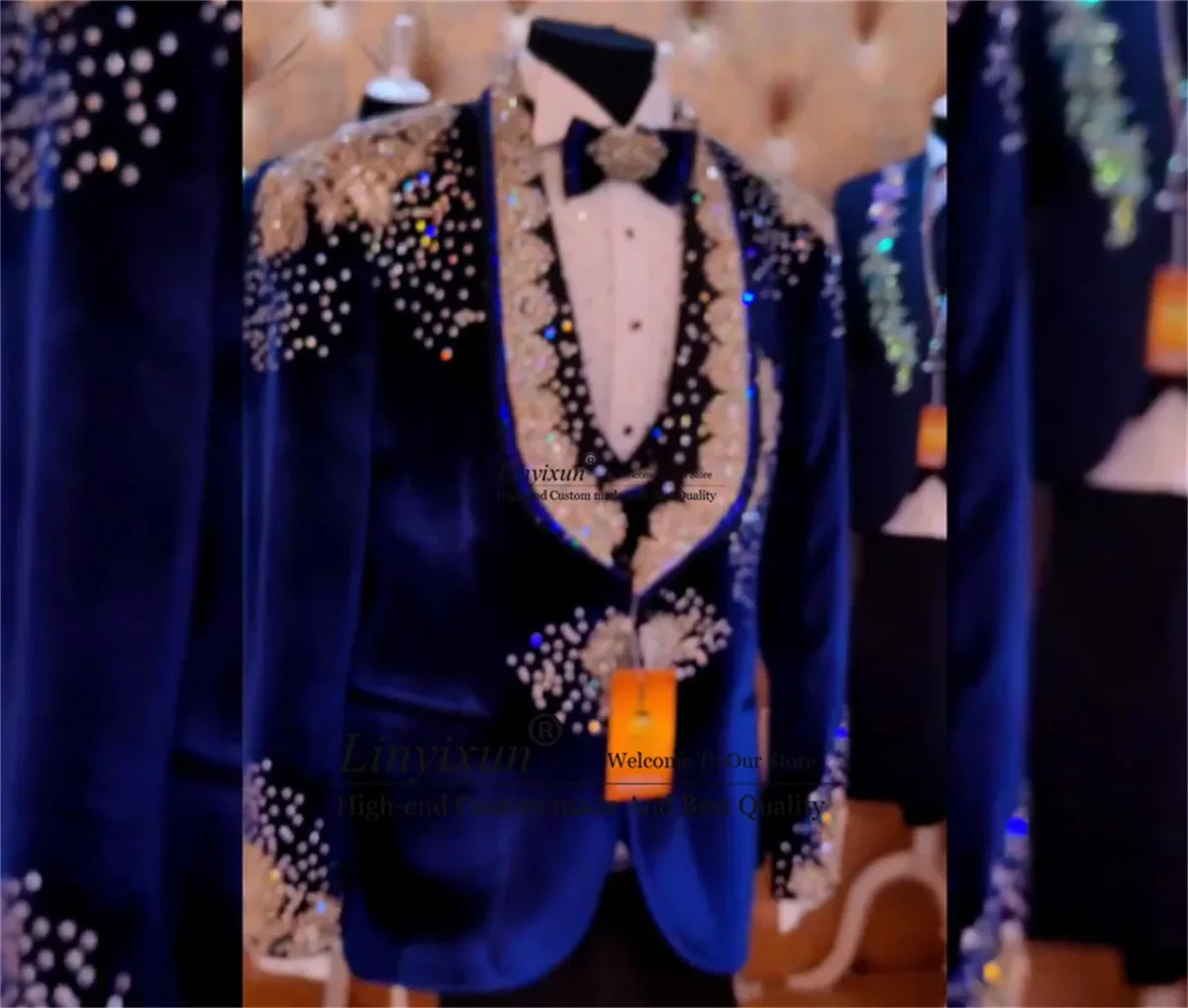 Luxury Beaded Jewelry Ornament Tuxedos Men Suits 3 Pieces Sets Wedding Groom Party Blazers Customized Elegant trajes para hombre