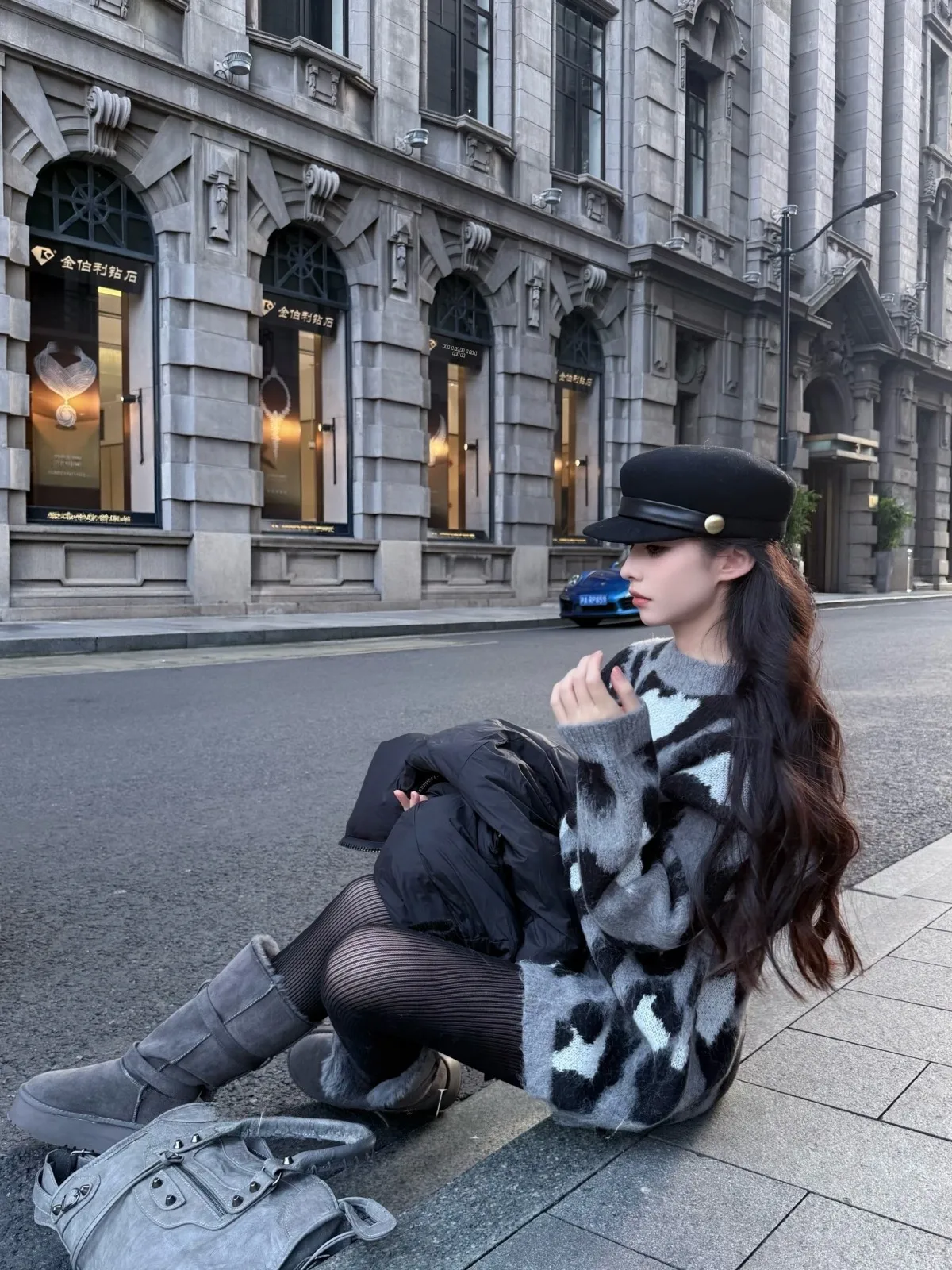 

SIMONA Harajuku Street Loose Fit round Ne Pullover Leopard Print Lazy Sle Women's Sweater Autumn Winter Open Cardigan Top