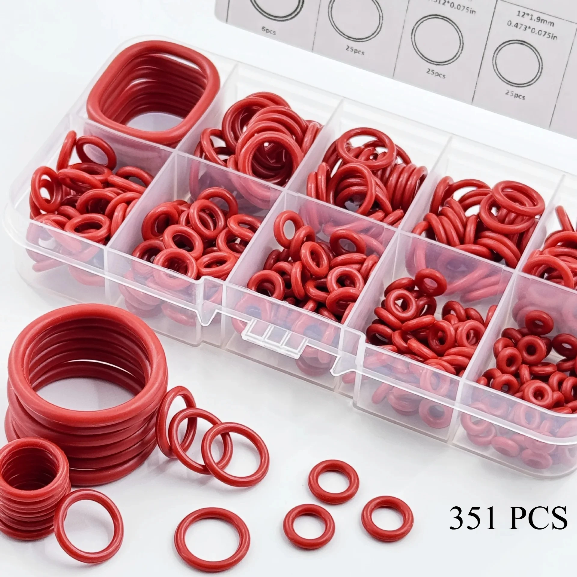 351pcs Silicone O-ring Set, 10 Sizes, Oil And Heat Resistant, Suitable For Cars And Pipelines Red Silicone Rubber O-ring Sealing