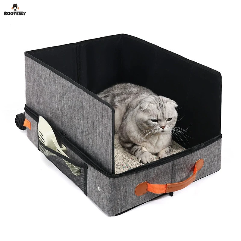 

BOOTEELY Складной ящик для кошачьего туалета из ткани Оксфорд, полузакрытый, брызгозащищенный, водонепроницаемый, удобный для путешествий, компактный, для хранения, кошачий туалет