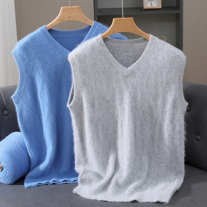 

Autumn And Winter Mink Vest Tank Top Men's Solid Color New Sleeveless Knitted Sweater Fashion Jacquard Vest