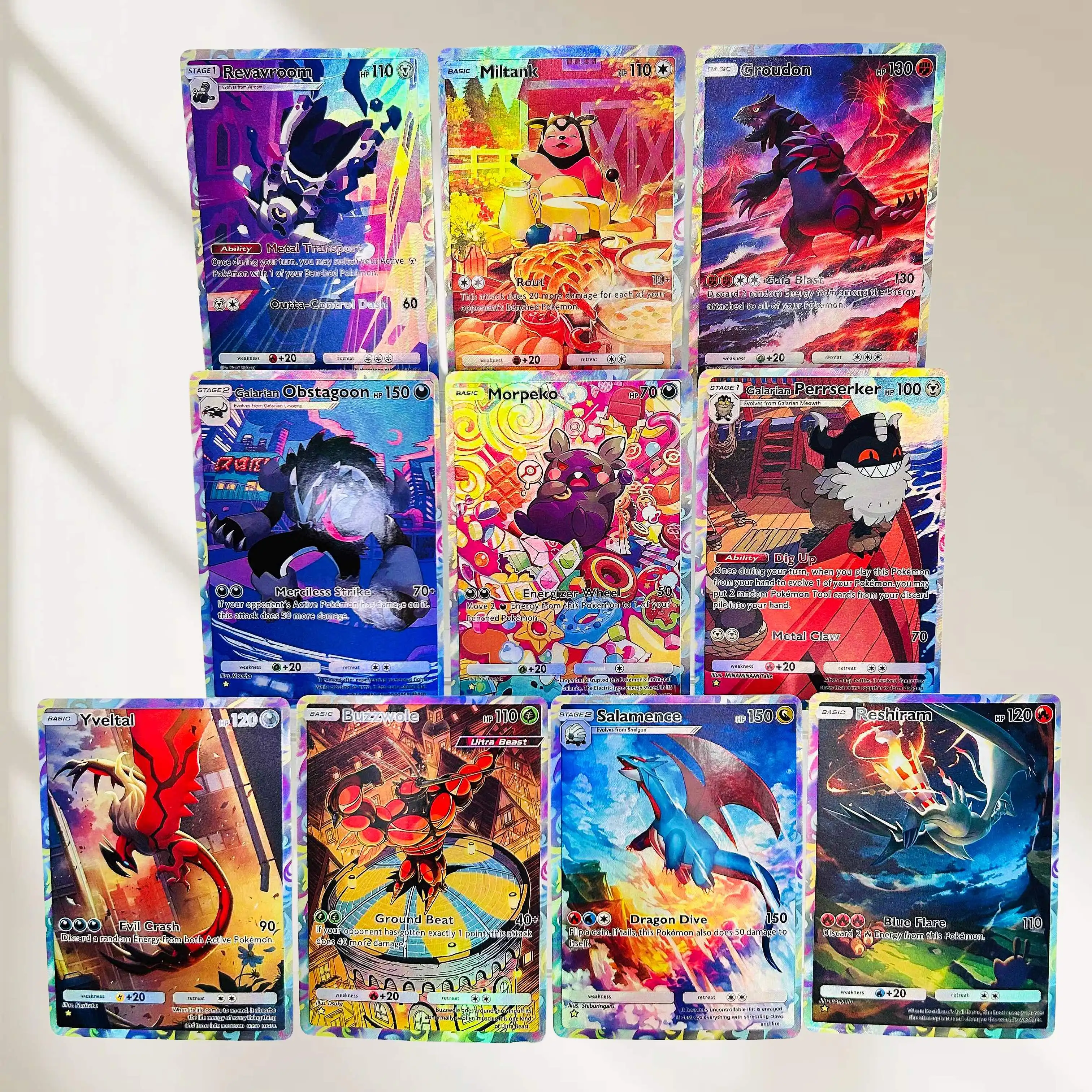 DIY Pokemon 10Pcs (Miltank Groudon Yveltal) Holographic Texture Cards EN Version Perfect Condition Classic Anime Collectible TCG