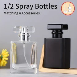 1/2pcs+4 Accessories 50ml Glass Perfume Spray Bottle - Contains 2 Spray Bottles, 2 Funnels, 2 Dispensing Shenanigans, BPA Free