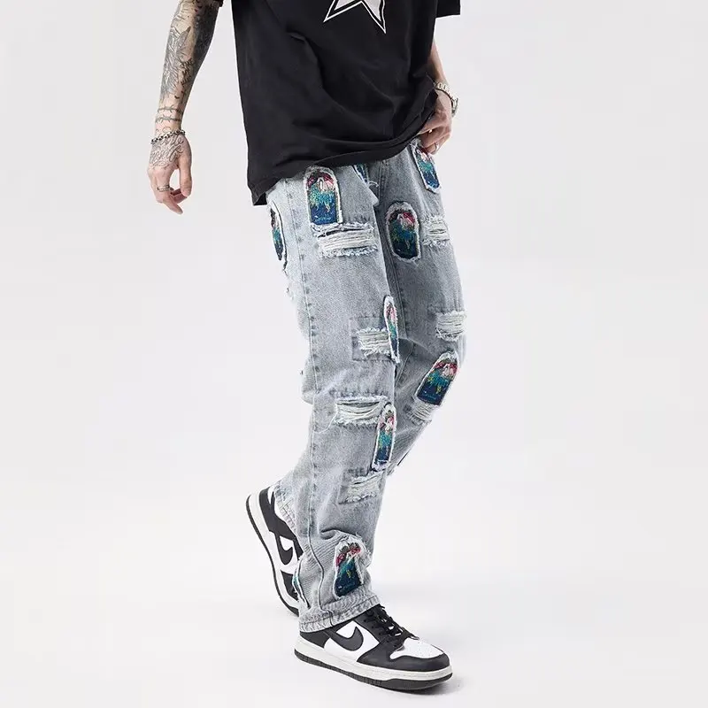 2026 Japanese Streetwear Embroidery Men Jeans Pants Cargo Vintage Harajuku Men\'s Denim Trousers