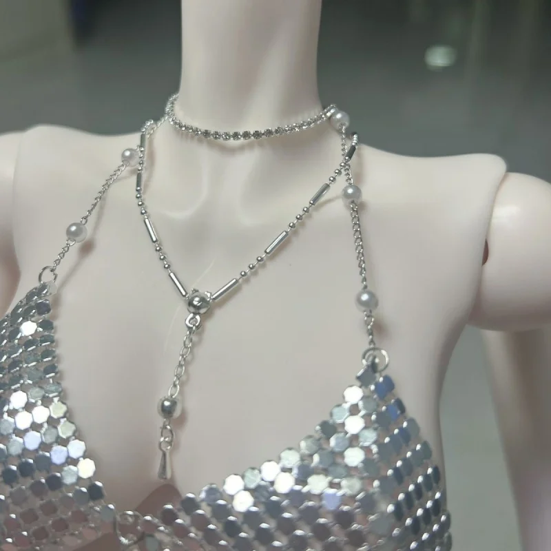 Bjd 인형 옷은 1/4 및 1/3 삼촌 크기 실버 바디 체인 가슴 체인 인형 액세서리에 적합합니다.