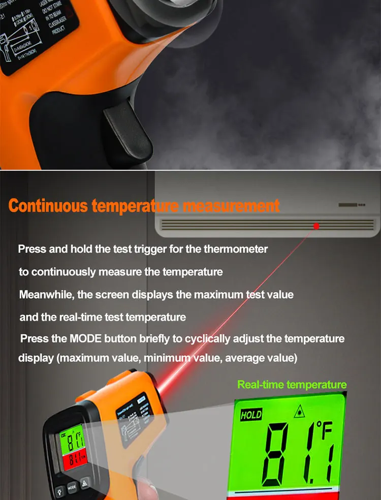 Intelligentes industrielles Infrarot-Thermometer -50~600 ℃ Temperaturpistole VA Reverse Color Screen Tester Meter Pyrometer Tools – Detail 7