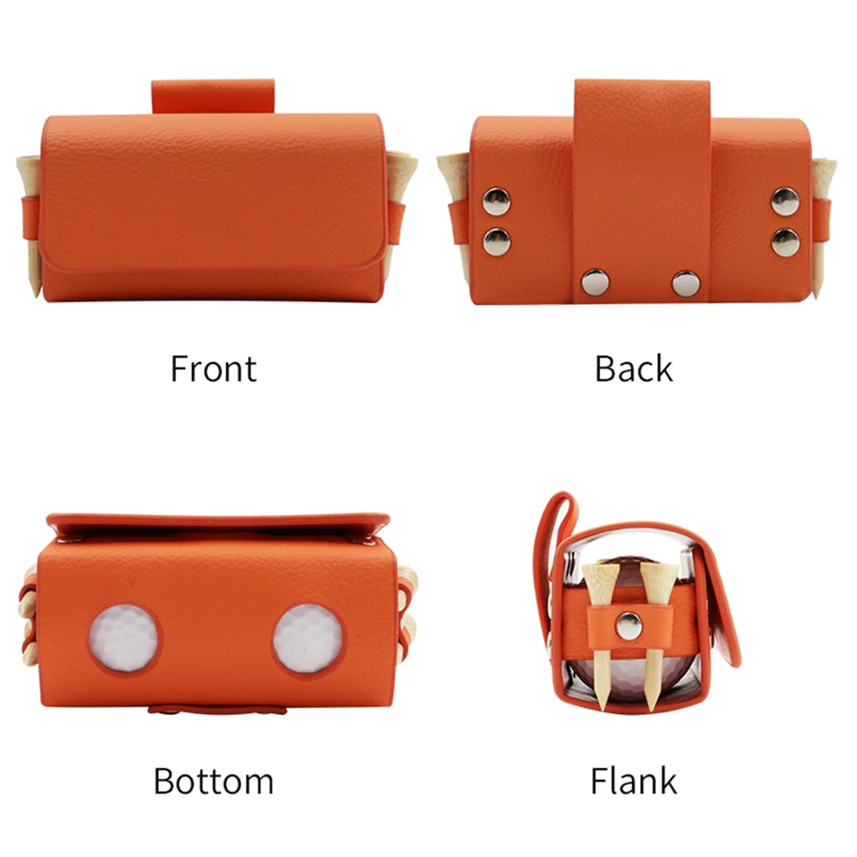 

Golf Ball Bag Portable Waist Storage Bag PU Leather For 2Pcs White