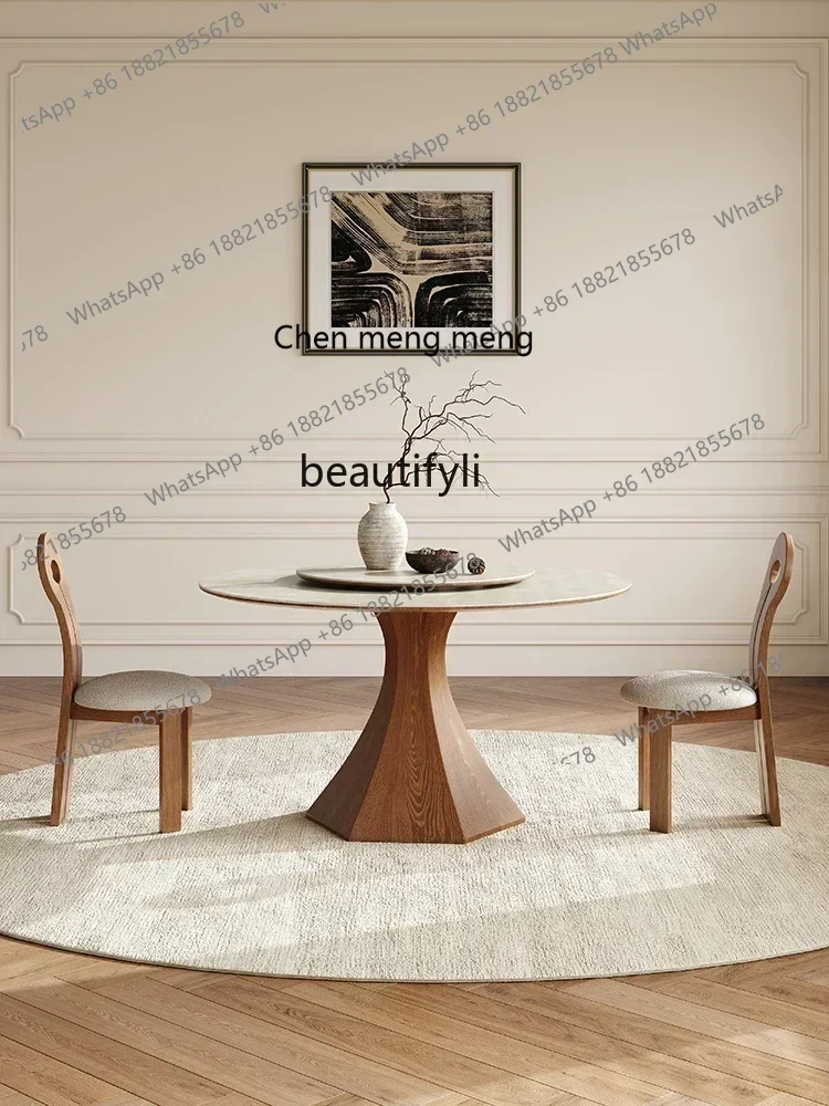 

cn8350 LHY A Nordic Solid Wood round Table Household Restaurant Dining Table with Turntable Walnut Retro Chic Simple ModernSS 8