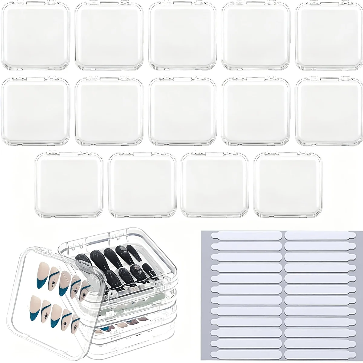 22-piece acrylic nail art display box, including 52 double-sided adhesive tapes, portable multi-functional storage box