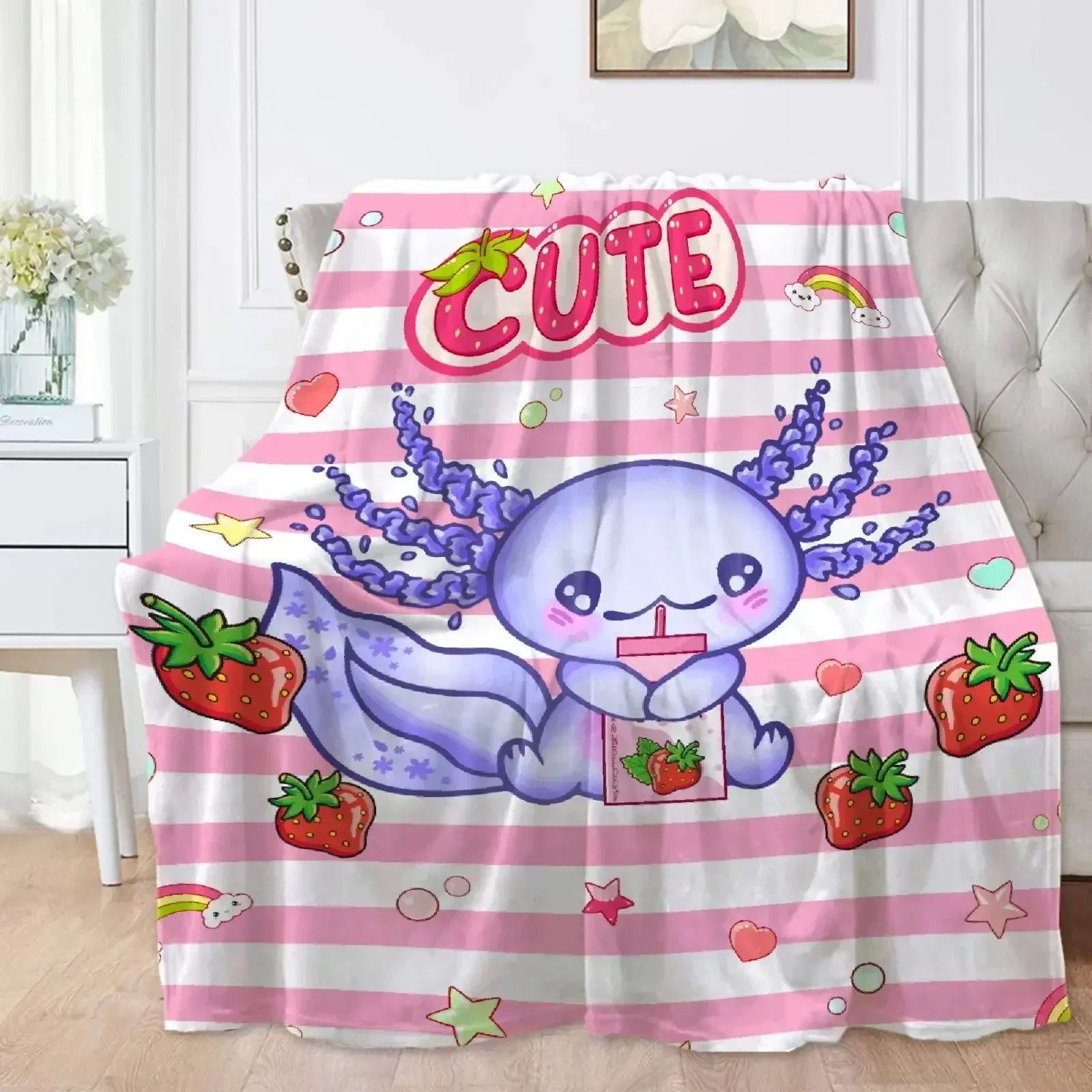 Cute Axolotl Flannel Blanket Throw Carpet Soft Warm Plush Lightweight Microfiber for Bed Couch Chair Living Room Birthday Gifts