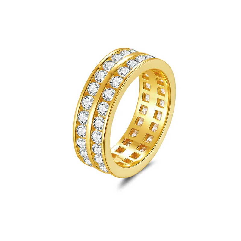 

18k Gold Plated 2.5MM D Color Moissanite Eternity Ring for Women 925 Sterling Silver Lab Mosan Wedding Band Pass Tester with Gra
