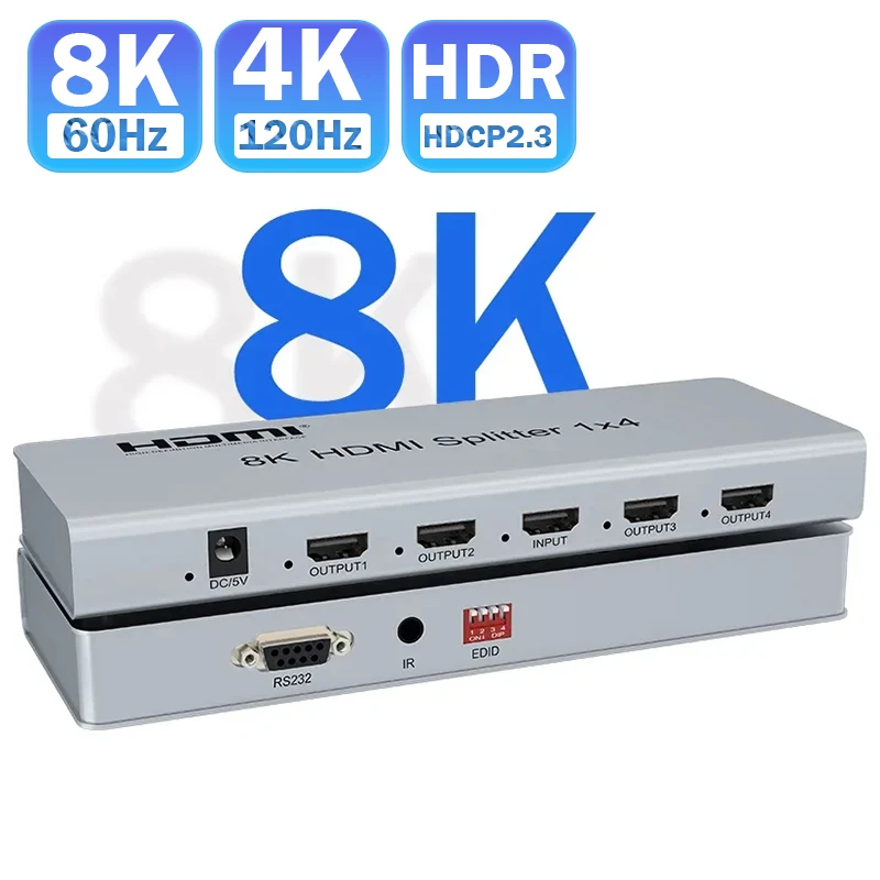 

8K@60Hz HDMI Splitter 1x2 1x4 Ultra HD 4K@120Hz HDMI 2.1 Video Distributor Splitter 1 in 4 out Duplicate Screen CEC HDCP2.3 HDR