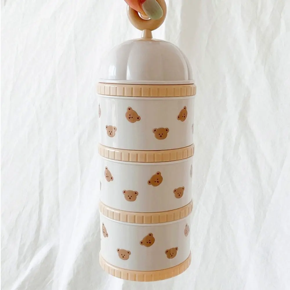 

3 Layers Baby Milk Powder Box Cartoon Bear Compartment Snack Container Moisture-proof Stackable Portable Formula Dispenser