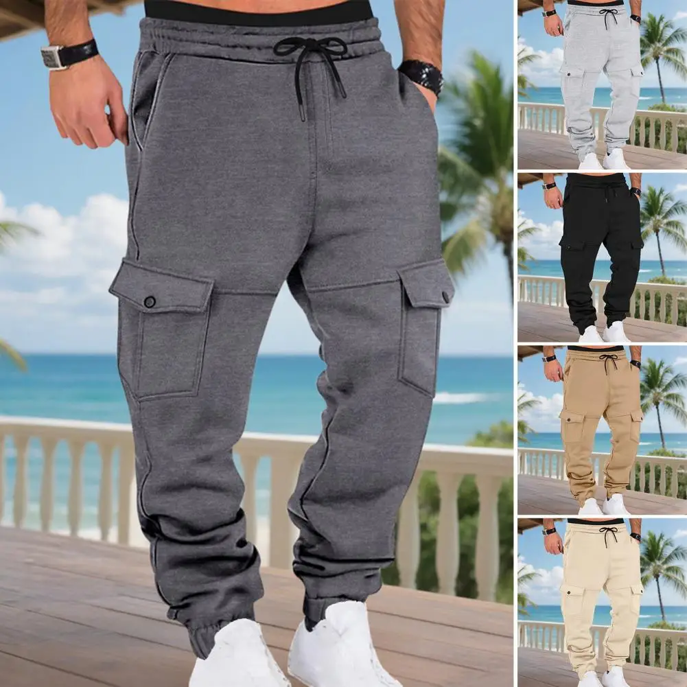 

Thickened Men Pants Men Polyester Pants Winter Cargo Pants for Men Warm Stylish Baggy Trousers with Drawstring Waist for Work