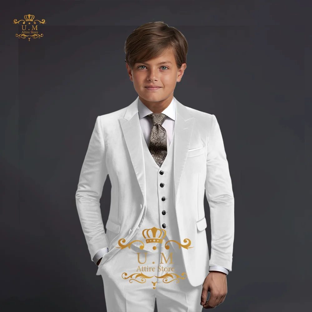 Premium Boys Suit Jacket Vest Pants 3 Pieces Elegant Velvel Set Slim Fit Age 2-16 Custom Clothes for Child Tuxedo Wedding Party