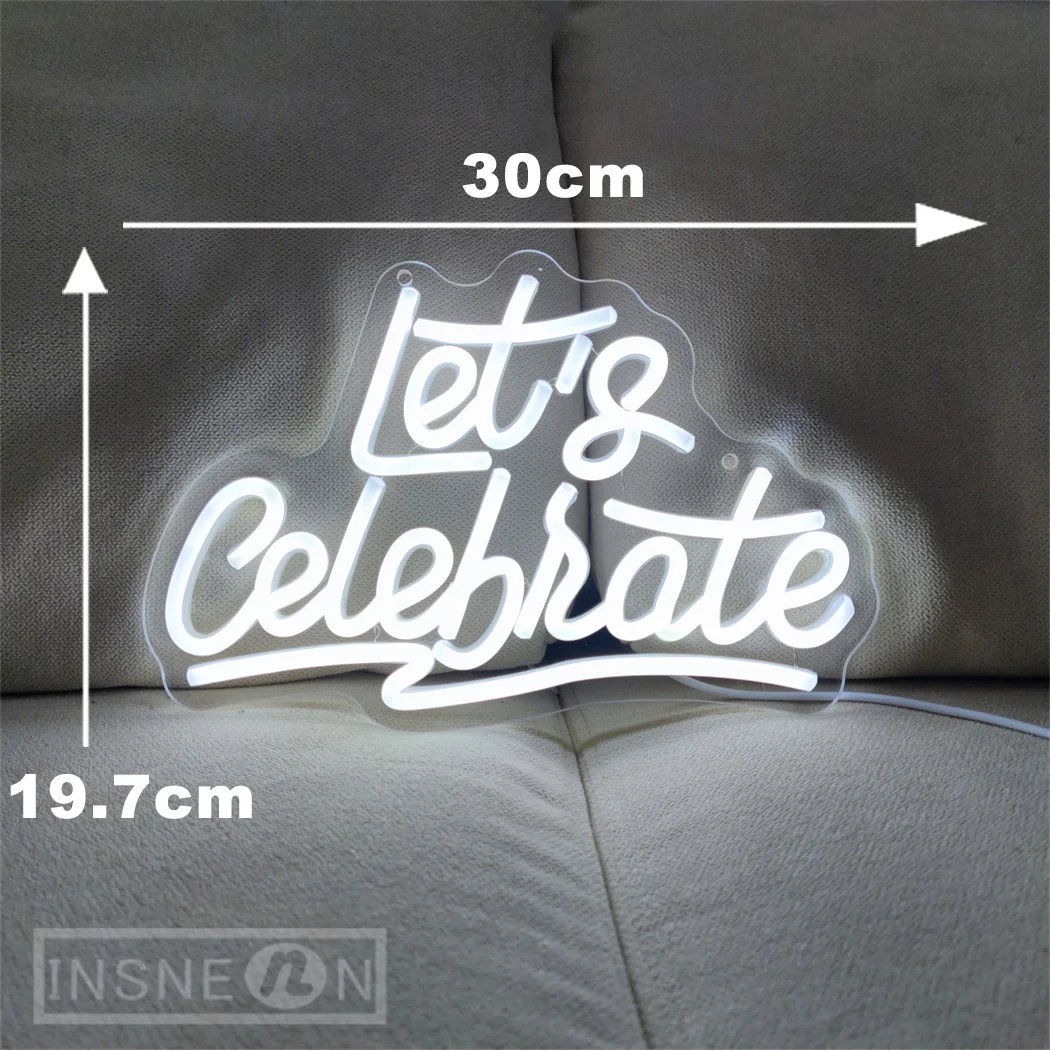 LED Neon Sign Lets Celebrate USB-powered Congrats Grad Neon Light Sign for Wedding Bedroom Wall Room Decoration Neon Sign Lights