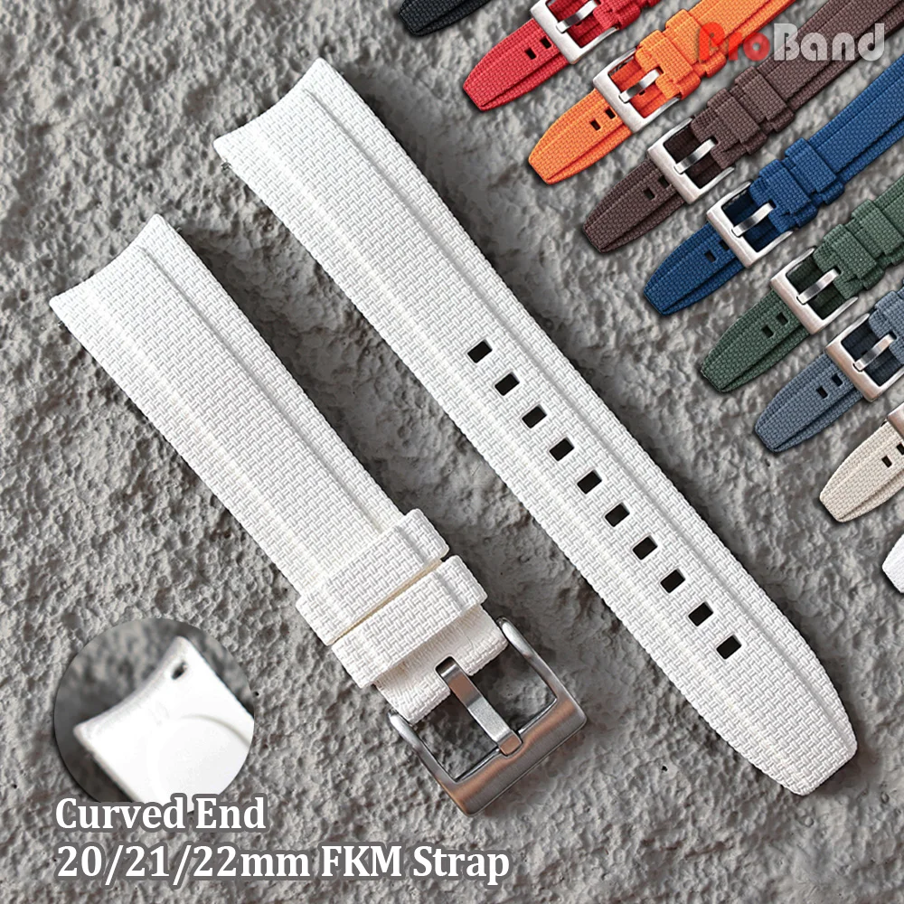 Curved End Watch Strap 20/21/22mm FKM Rubber Wrist Band for Omega Seamaster 300 for MoonSwatch for Rolex Sport Replacement Belts