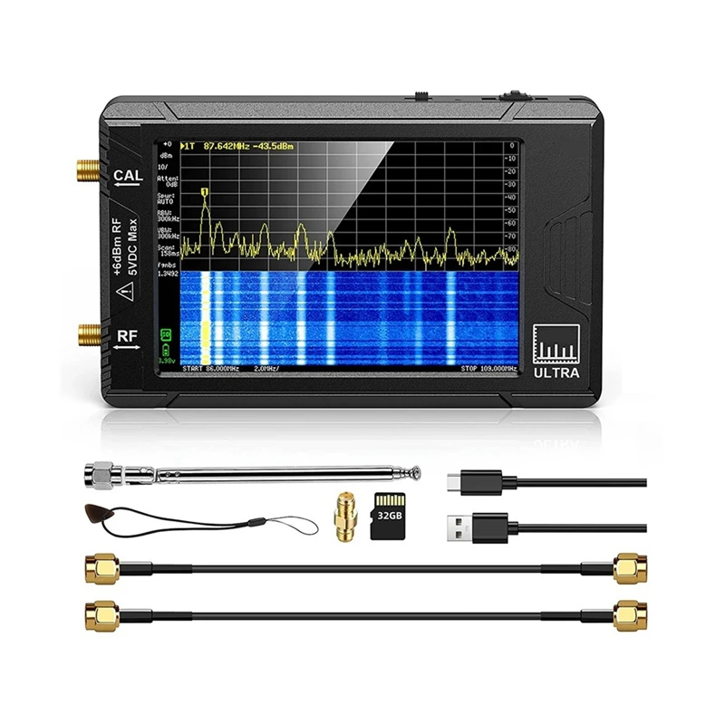 Analisador de Freqüência Handheld Tiny SA, Ultra 4 Polegada, 100KHz-5,3 GHz, Adicionar 32GB Card, Network Tester