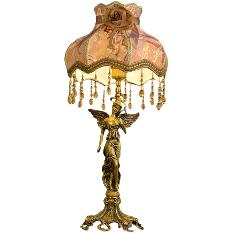 

French all-copper table lamp antique angel table lamp atmospheric retro warm bedroom fringed bedside lamp