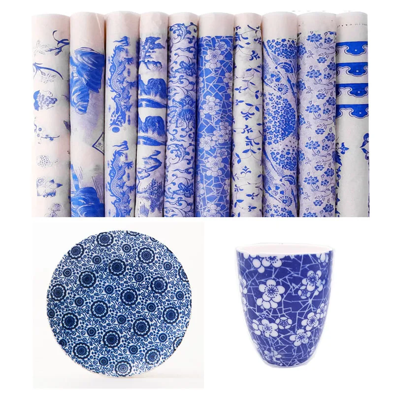 17pcs/set Ceramic Underglaze Colored Paper Jingdezhen Blue and White Traditional Flower and Bird Pattern Pottery Tools