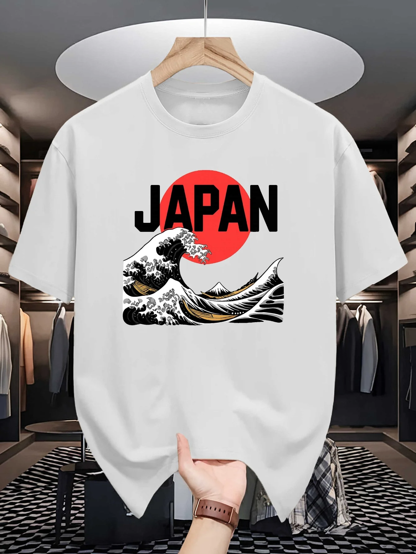 Mens Japan Great Wave Kanagawa Graphic Tee Ukiyo e Retro Art Print O Neck Short Sleeve Cotton Tops For Japan Culture Fan Men
