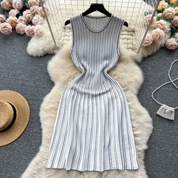Summer Knit Sexy Strap Dress Women Tank Elatic Waist Bodycon Sundress Female Beach Backless Long Dress
