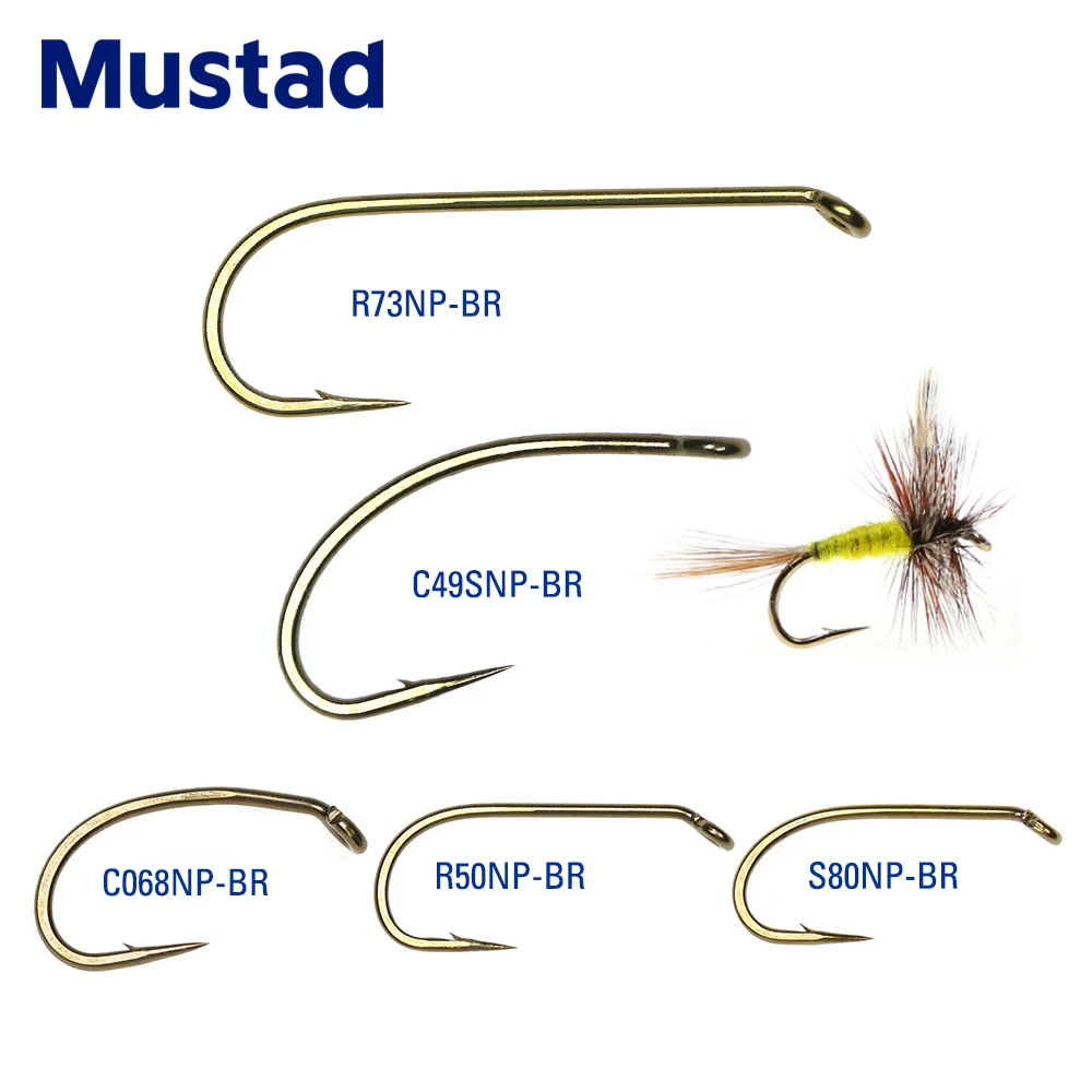 Mustad 30pcs Barbed Fly Fishing Tying Hook Bronze Color Caddis/Eggs/Nymph/Streamer/Dry/Wet Hook for Trout Salmon Steelhead Bass