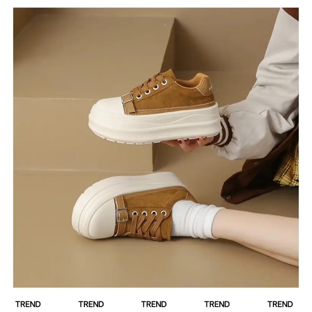 2025 جديد إمرأة منصة أحذية رياضية حذاء قماش شخصية فاخرة الكعوب سكيت الدانتيل يصل موضة عادية في الهواء الطلق أحذية رياضية #4