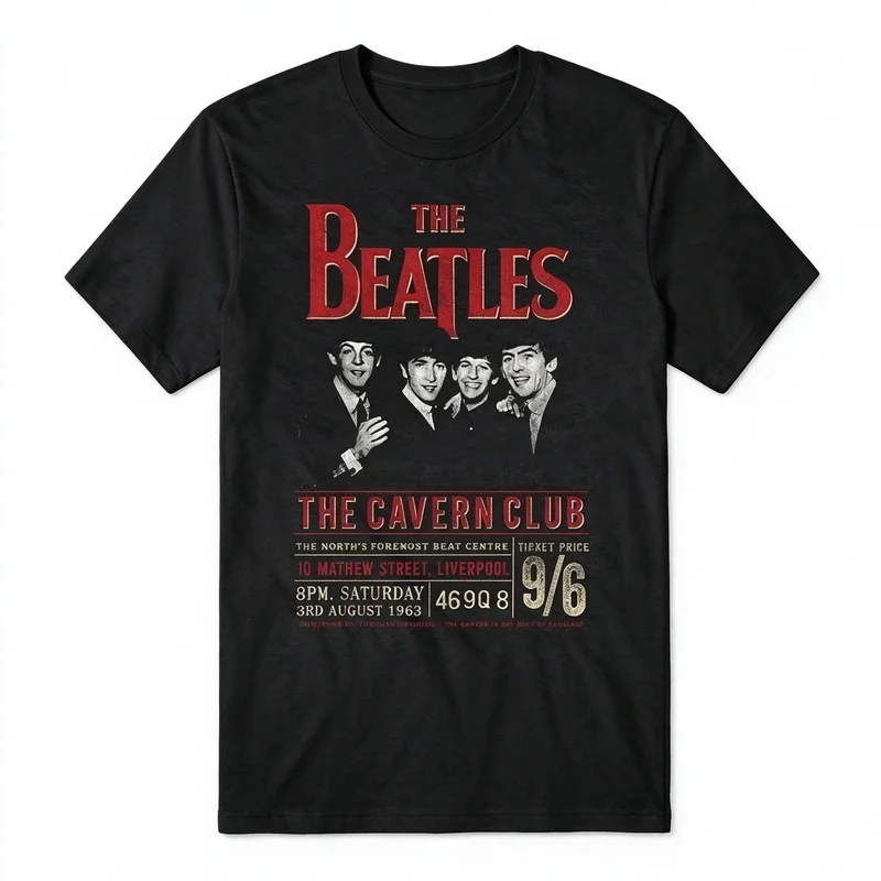 1963 Vintage The Beatles Cavern Club Live Show Poster T-shirt Retro Rock Unisex Streetwear Short Sleeve Tee Harajuku Y2k Top