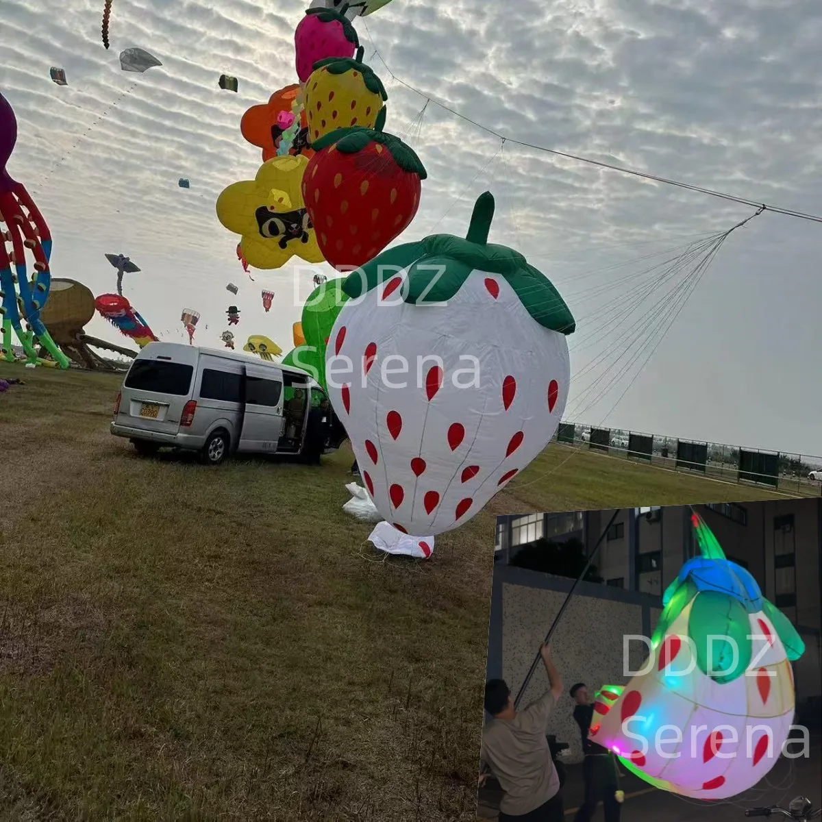 DDDZ 3.5M LED الفراولة طائرة ورقية خط الغسيل أعلى جودة Ripstop النايلون لينة نفخ قلادة ليلة مضيئة تظهر طائرة ورقية