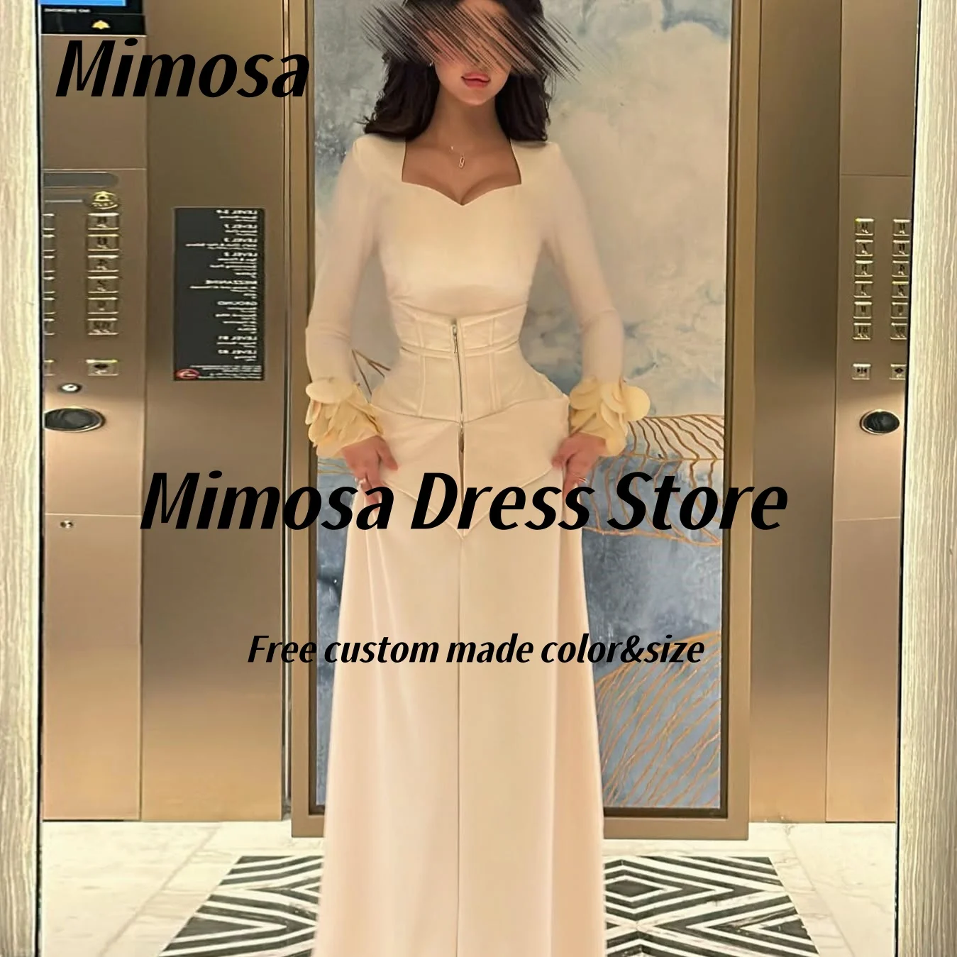 

Mimosa Abiti Da Cerimonia Prom Dresses Long Sleeves Evening Dress Zipper Corsets فستان سهرة نسائي Customized