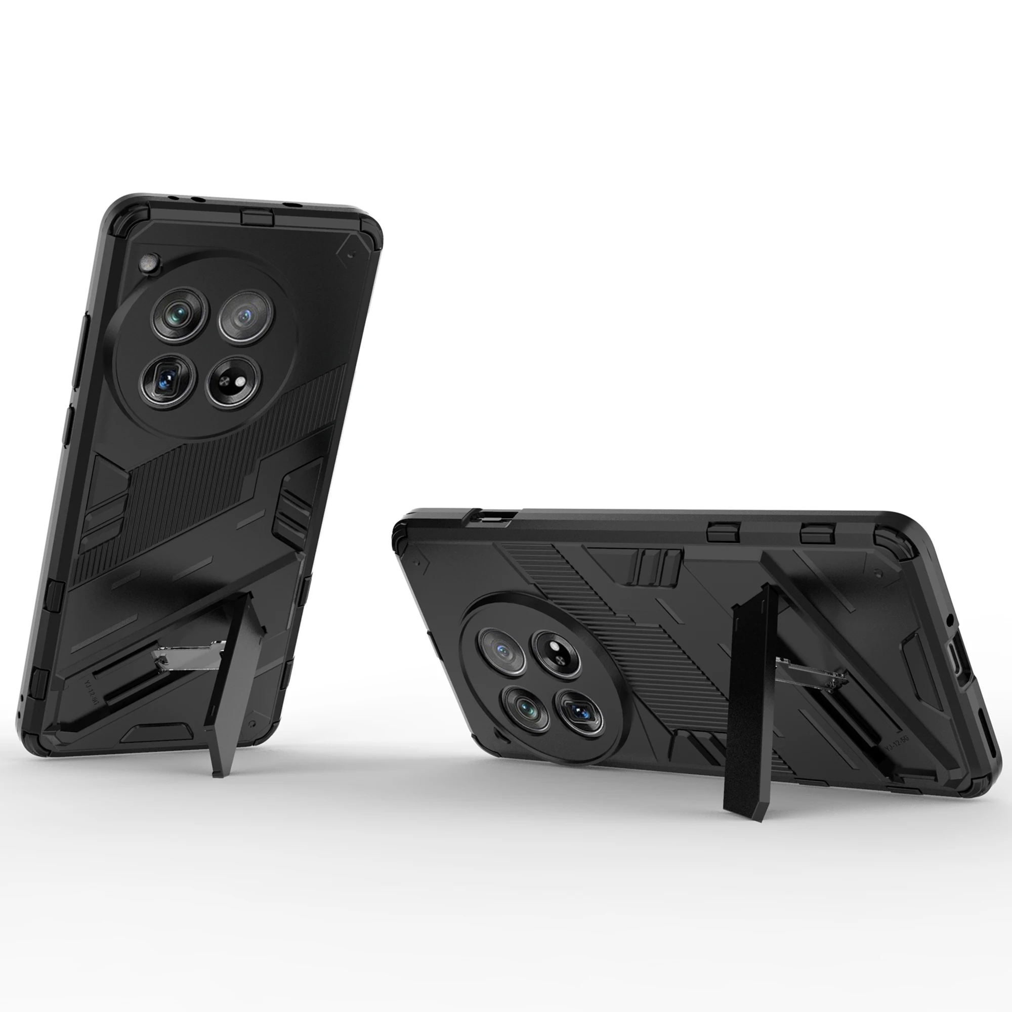 حافظة لهاتف OnePlus 12 5G مع مسند مدمج بطبقة مزدوجة من مادة TPU+PC - أسود