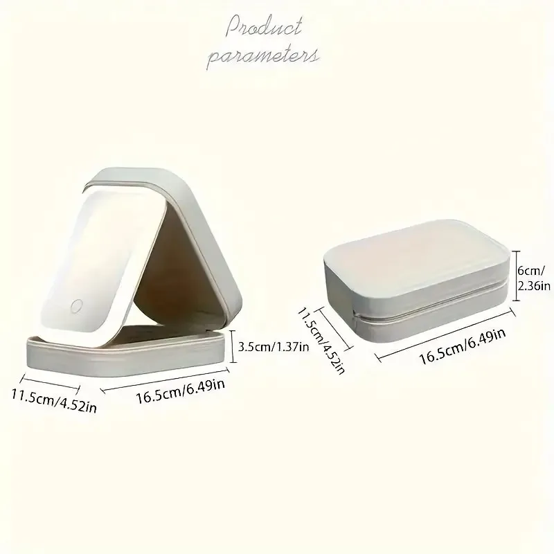 1pc Portable LED Makeup Case with Built-in Mirror, USB Charging & 1000mAh Battery - Foldable, Durable, Powder Coated, Glass Surf