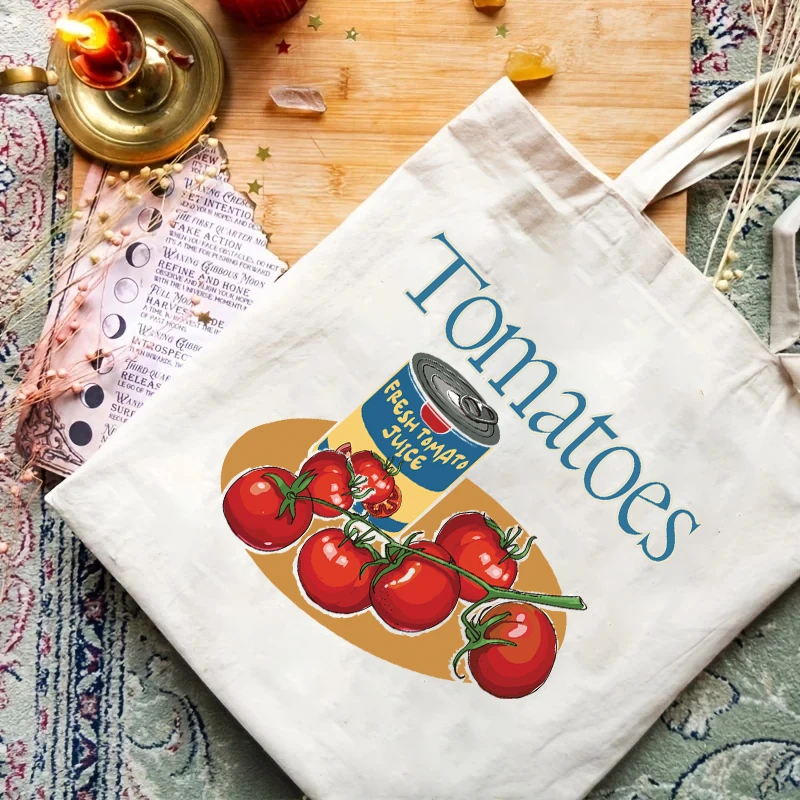 

Cute Fashion Shopping Handbag Shoulder Bag Funny Tomato Pattern Canvas Tote Bag Art Packaging Storage Gift Bag