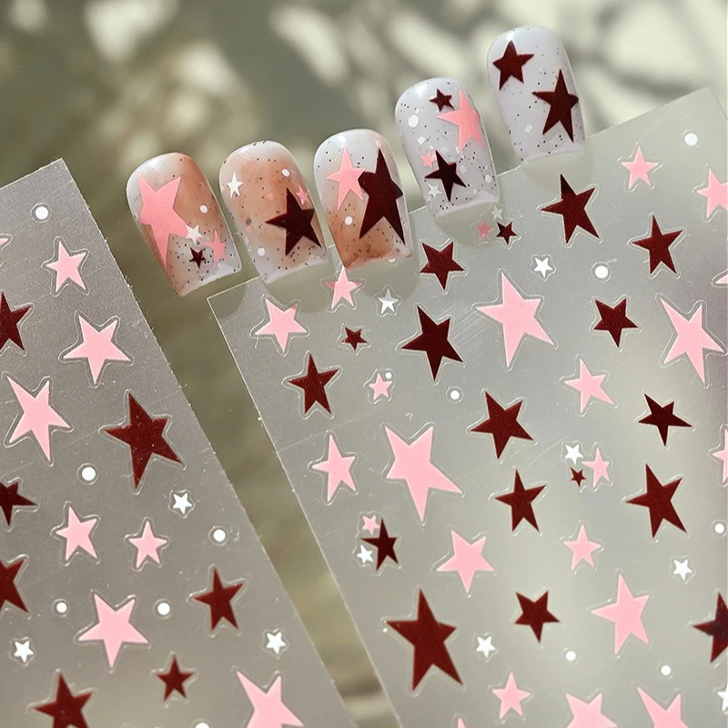 

Pink Brown Blue White Sweet Cool Stars 3D Self Adhesive Nail Art Stickers Shiny Rhinestone Fashion Manicure Decals Wholesale