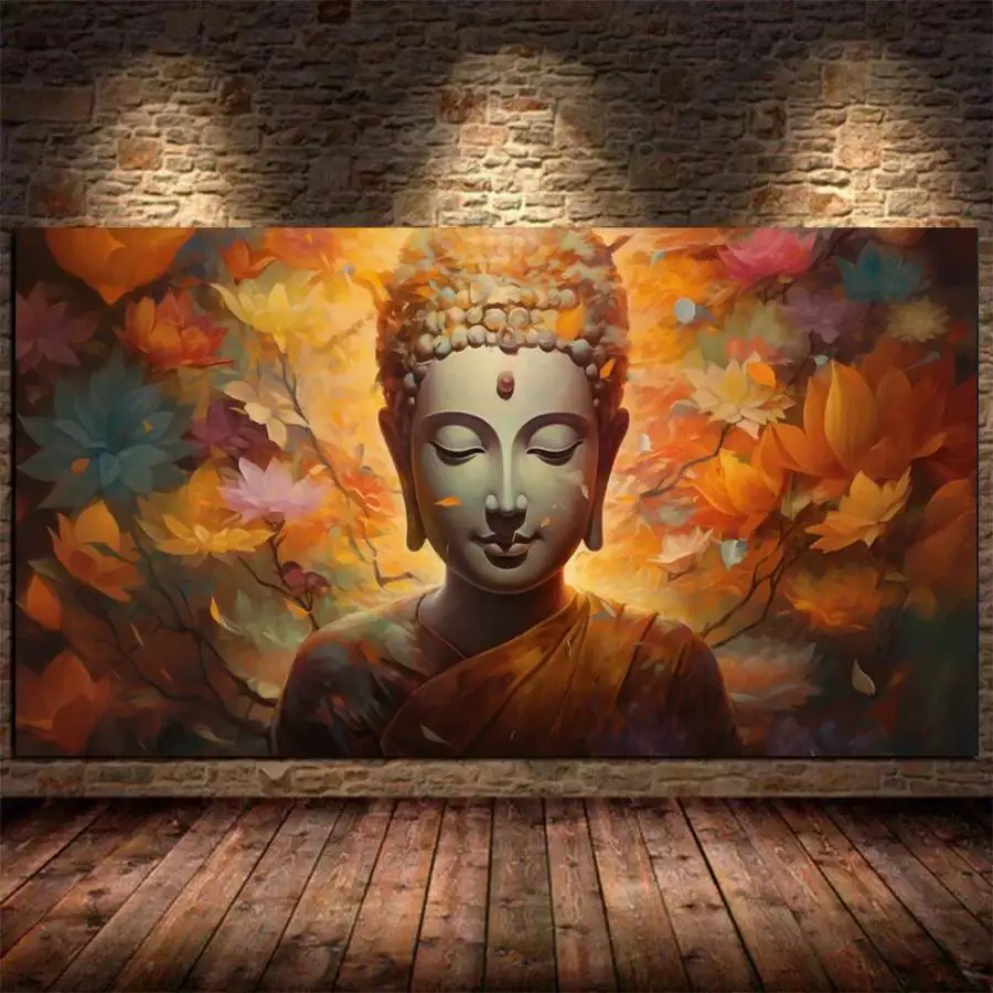 Fullcang Large Size Diamond Painting Kits Meditation Buddha Diy Full Mosaic Embroidery Buddhist Icon Flower Picture Wall Decor