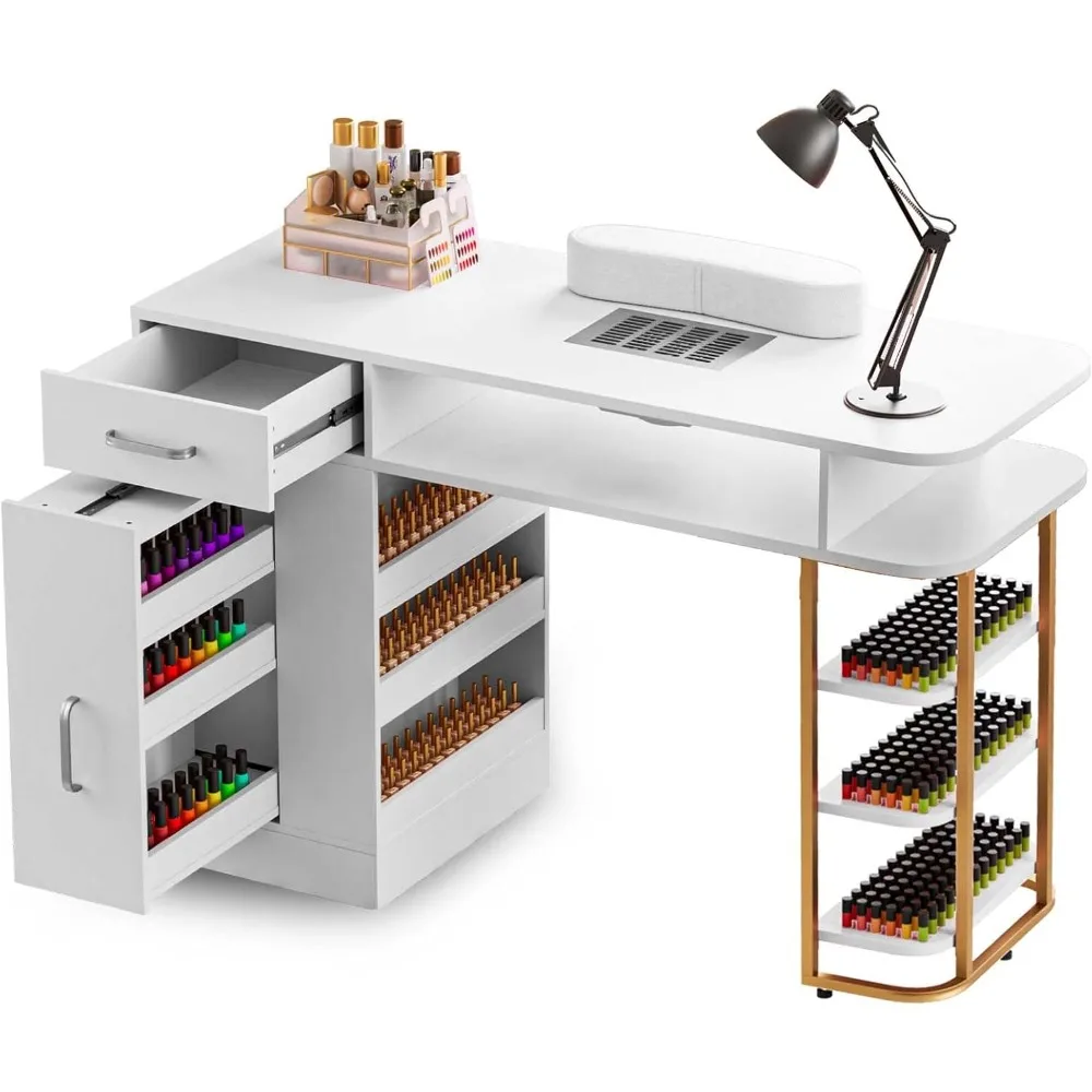 

Professional Manicure Table, Large Nail Table for Nail Tech with Pull-Out Drawers& Opening Storage Cabinets