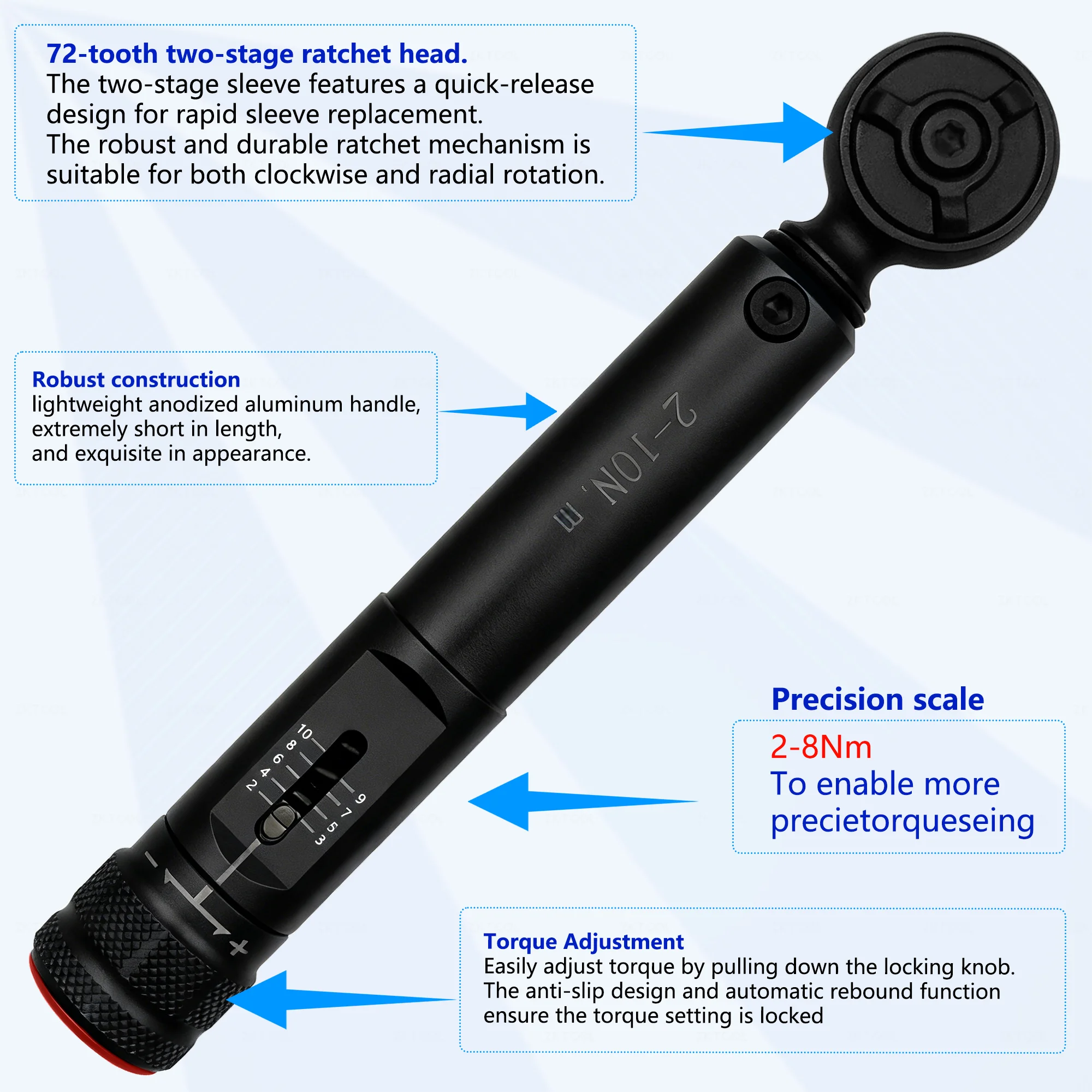 2-10 Nm Mini Preset Torque Wrench, Two-Way Adjustable Clamp Bicycle Repair Wrench, Hand Tool with Torque Indicator, Black - view 4