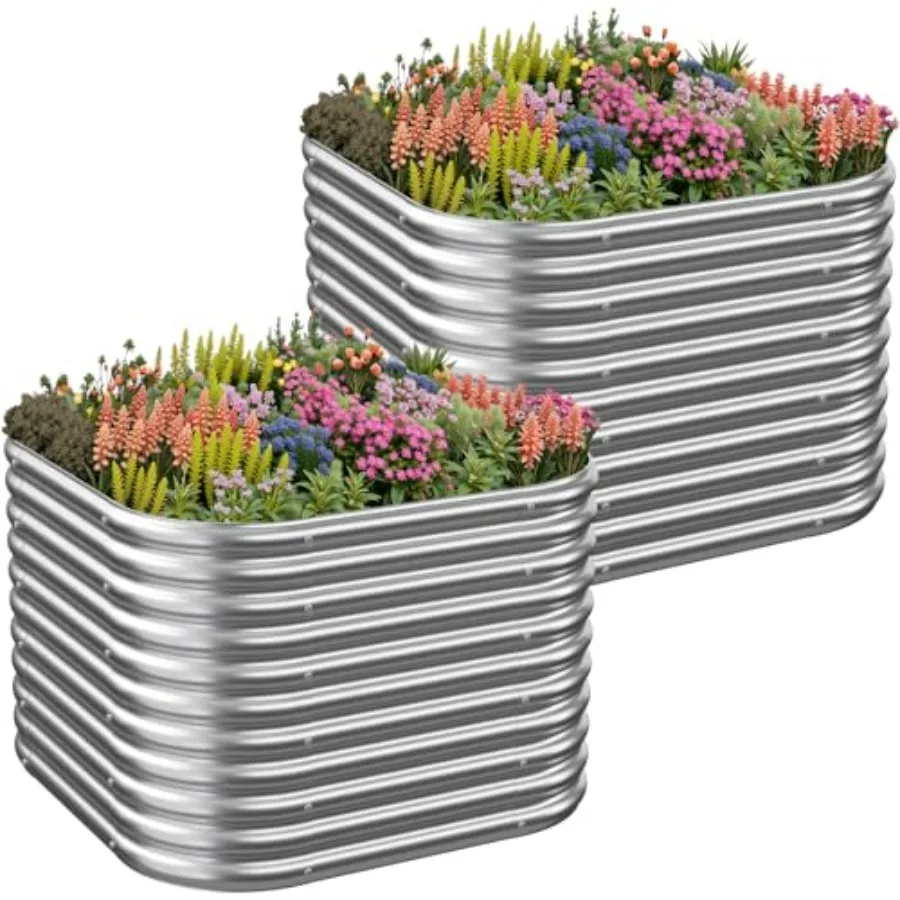

Pack Tall xFT Corrugated Galvanized Steel Raised Garden Bed Outdoor, Metal Above Ground Garden Bed for Vegetables and Flowers,