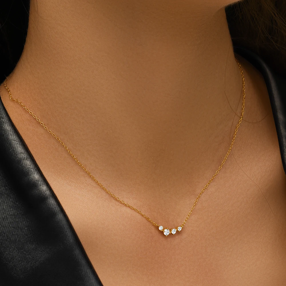 قلادة فضة إسترليني للنساء ، زركون لامع ، بسيط ، هندسي ، سلسلة ترقوة ، مجوهرات زفاف ، شخصية